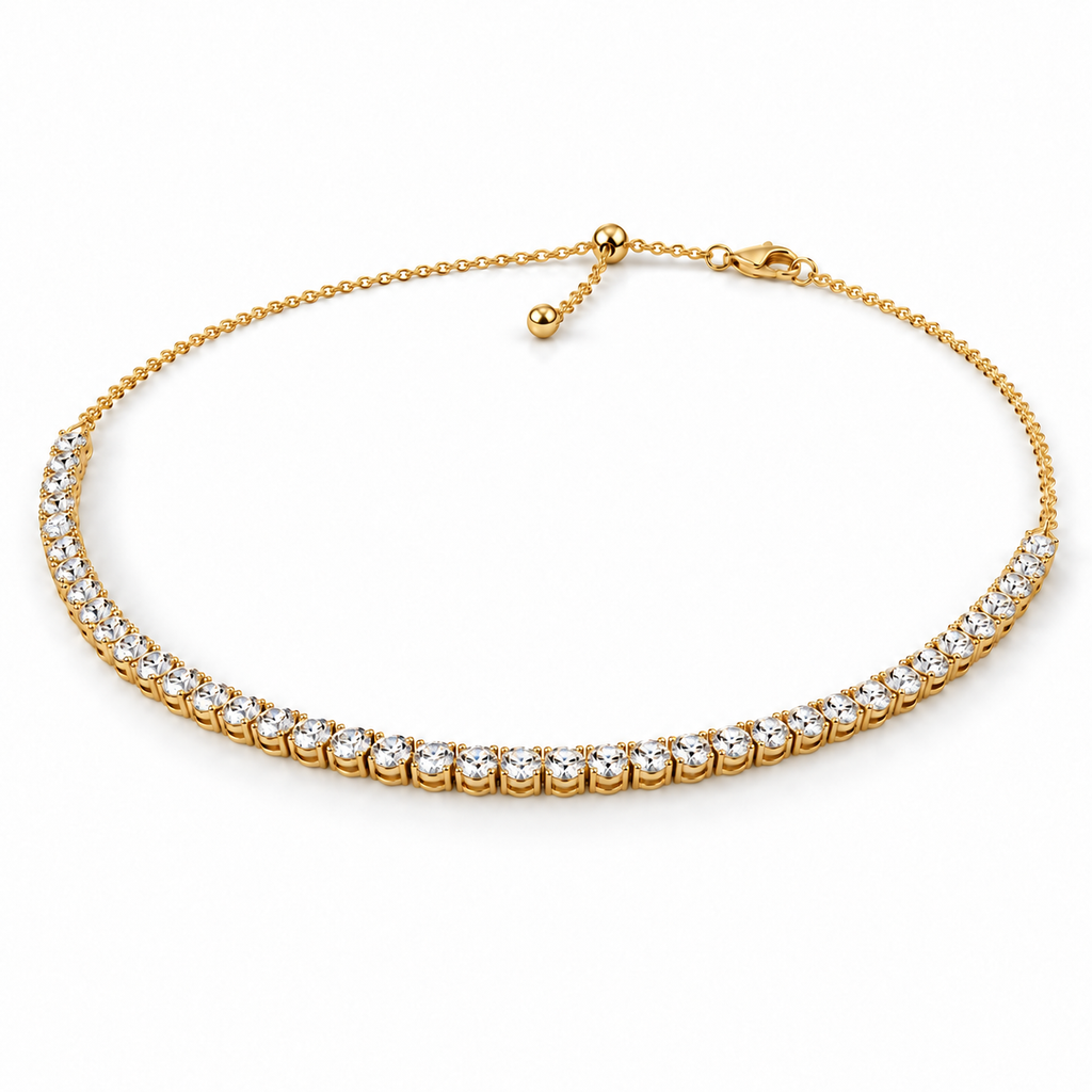 3.00ctw lab-grown diamond adjustable choker Tennis Necklace in 14k yellow gold - angled view