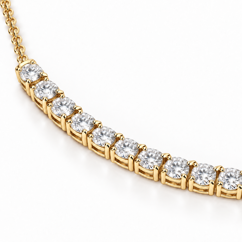 3.00ctw lab-grown diamond adjustable choker Tennis Necklace in 14k yellow gold - diamond detail