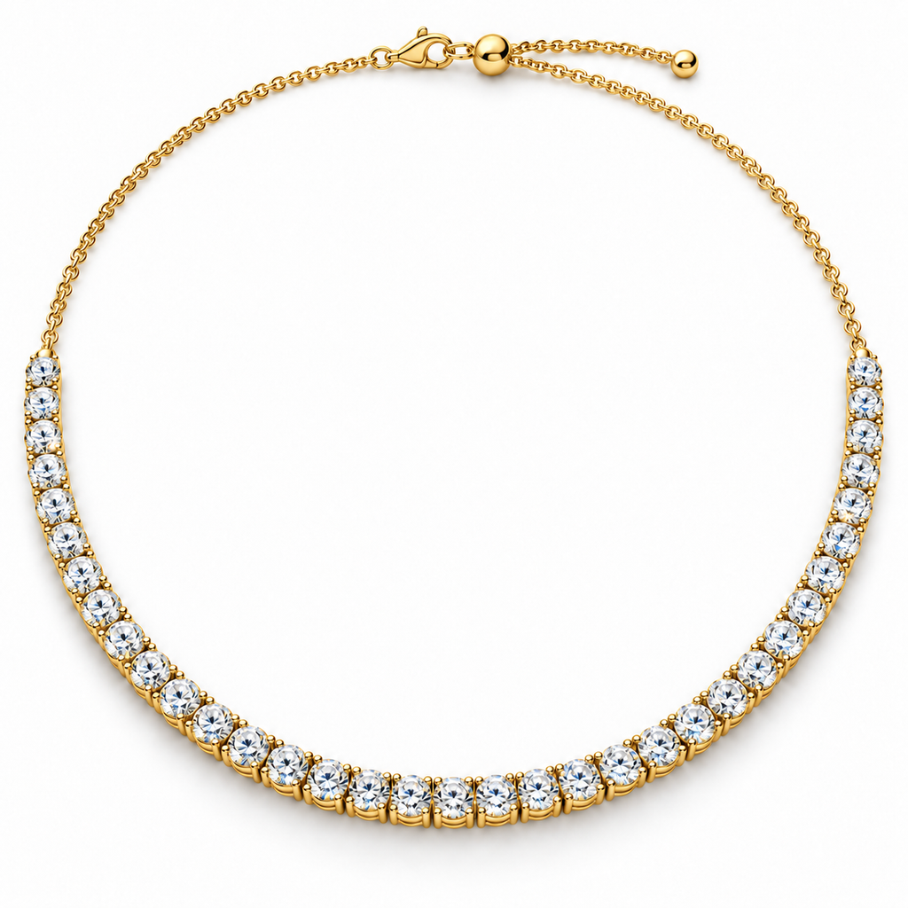 5.00ctw lab-grown diamond adjustable choker Tennis Necklace in 14k yellow gold - front view