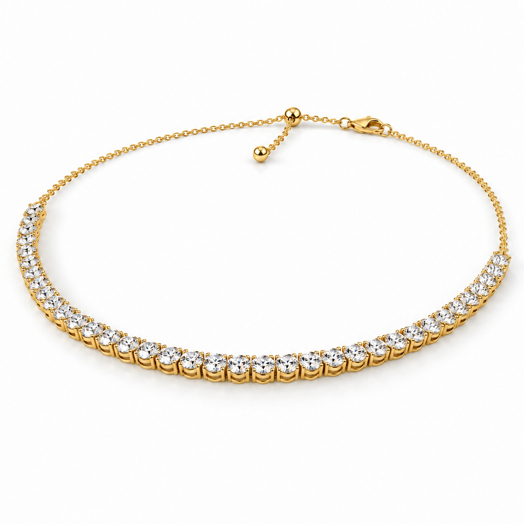 5.00ctw lab-grown diamond adjustable choker Tennis Necklace in 14k yellow gold - angled view