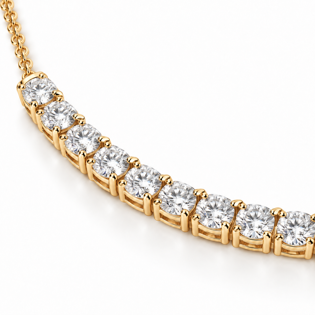 5.00ctw lab-grown diamond adjustable choker Tennis Necklace in 14k yellow gold - diamond detail