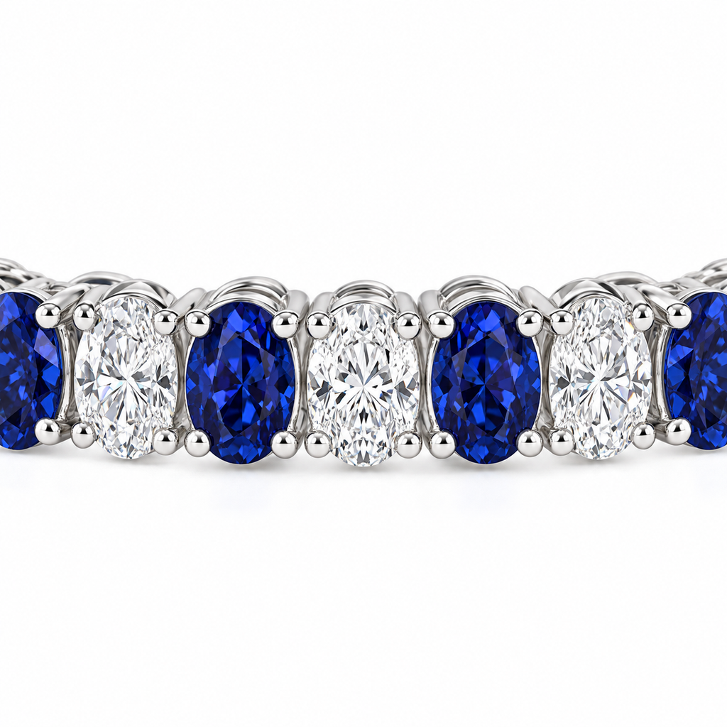 Blue Sapphire and diamond tennis bracelet 6.00ctw diamonds in 14k white gold - detail