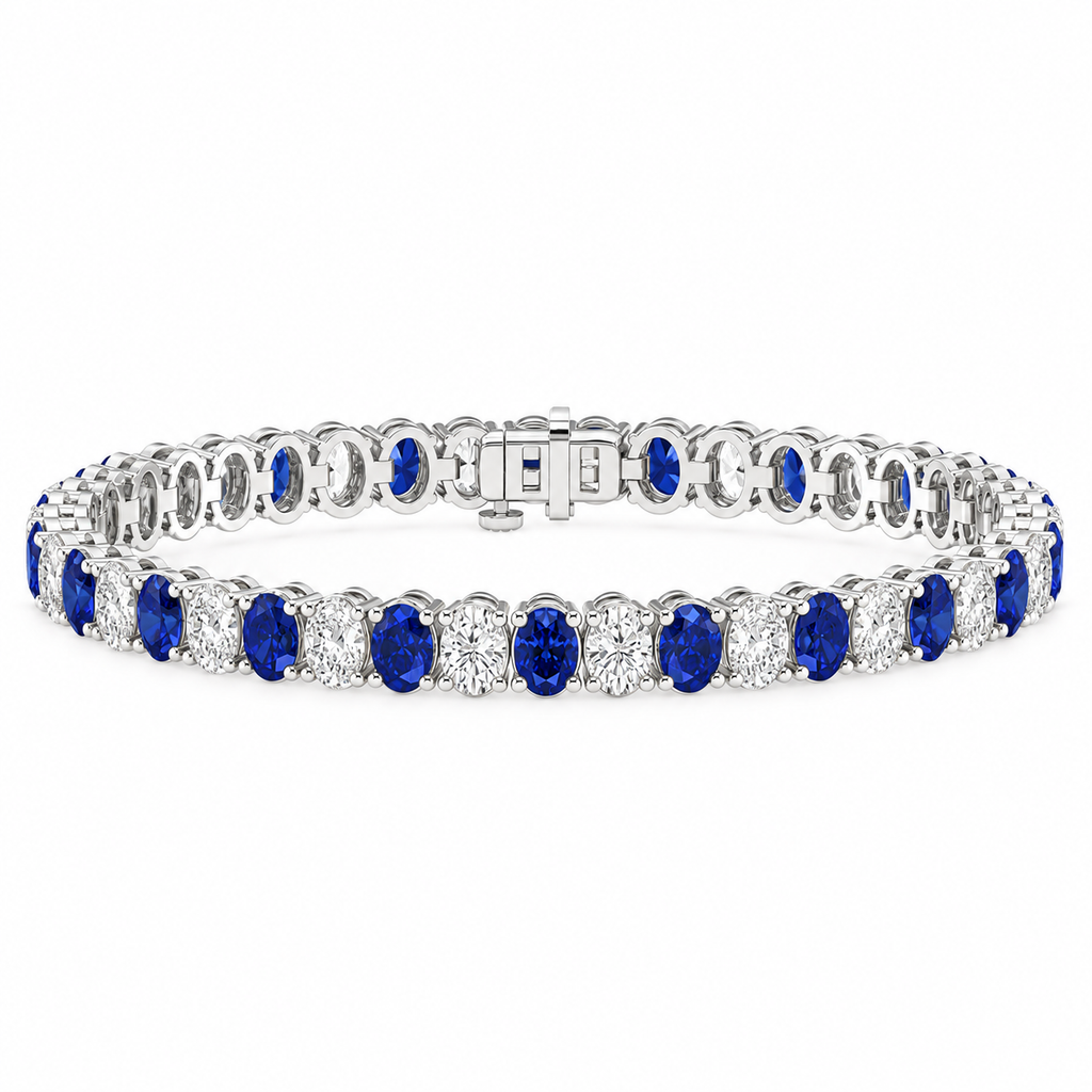 Blue Sapphire and diamond tennis bracelet 6.00ctw diamonds in 14k white gold - hero