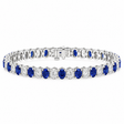 Oval Lab Grown Blue Sapphire & Diamond Tennis Bracelet 14k White Gold (14.80ctw)