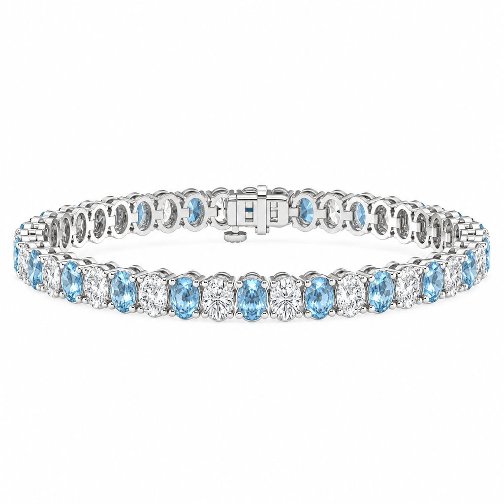 Aquamarine and diamond tennis bracelet 6.00ctw diamonds in 14k white gold - hero