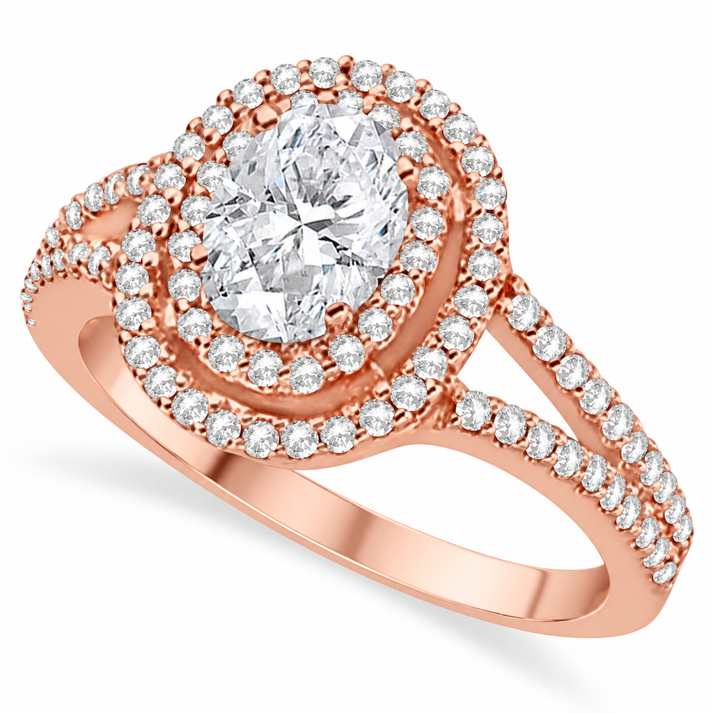 Double Halo Lab Diamond Engagement Ring 14K Rose Gold 1.34ctw — main view