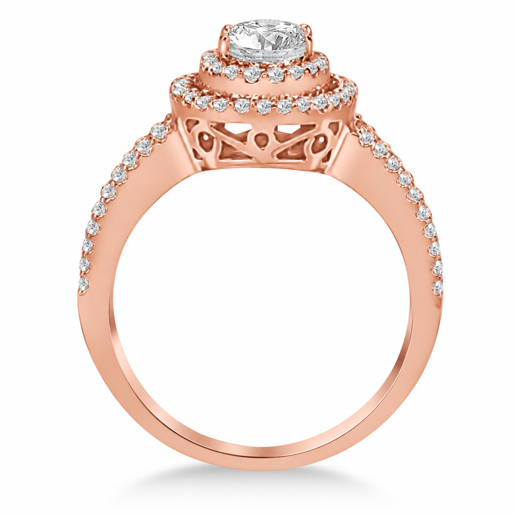 Double Halo Lab Diamond Engagement Ring 14K Rose Gold 1.34ctw — side view