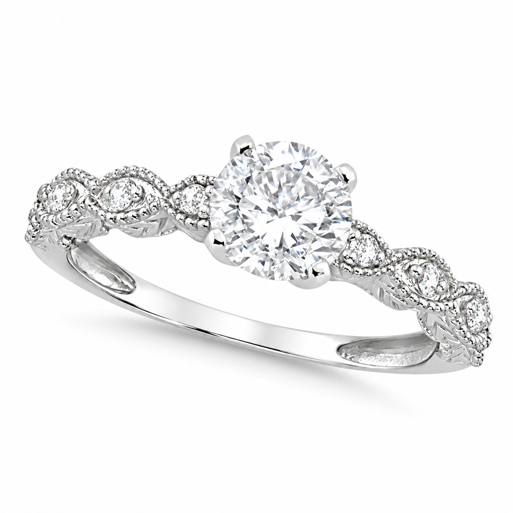 Petite Antique-Design Lab Diamond Engagement Ring 14k White Gold (2.00ct) — main view