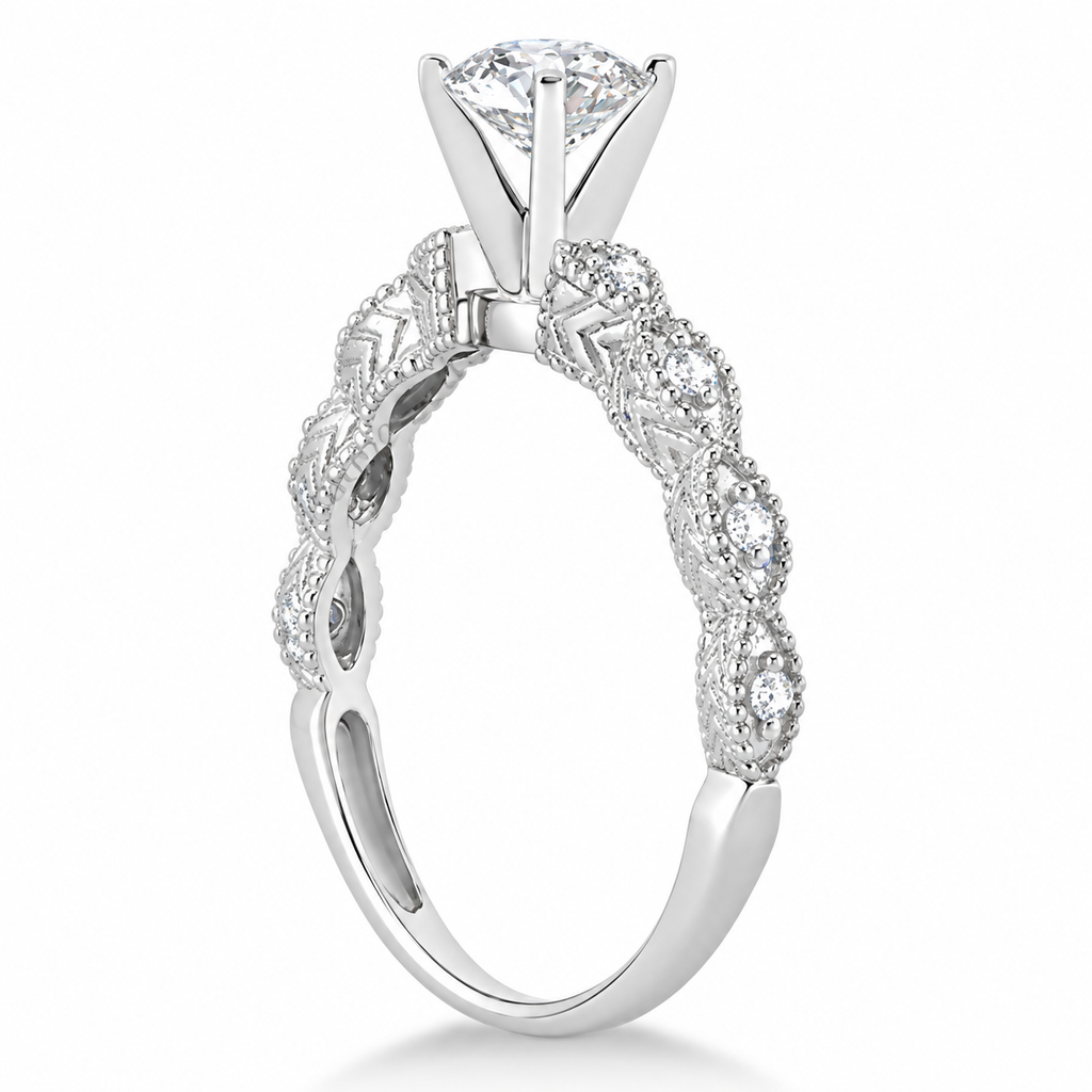Petite Antique-Design Lab Diamond Engagement Ring 14k White Gold (2.00ct) — side view