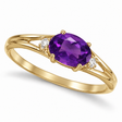 Oval Amethyst & Diamond Right-Hand Ring 14K Yellow Gold (0.45ct)