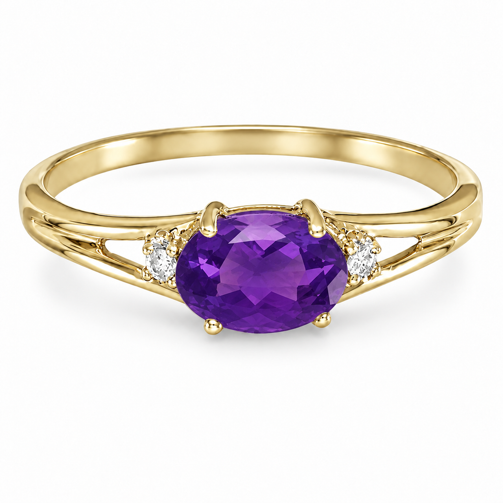 Oval Amethyst & Diamond Right-Hand Ring 14K Yellow Gold (0.45ct) - side