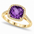 Cushion-Cut Amethyst & Diamond Cocktail Ring 14k Yellow Gold (3.70ct)