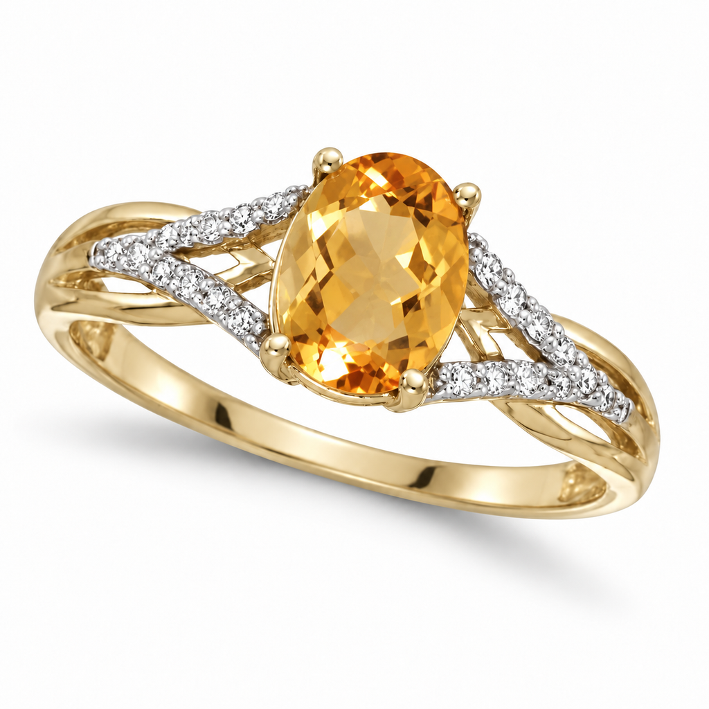 Oval Citrine and Diamond Cocktail Ring 14K Yellow Gold (1.20tcw) — main product view