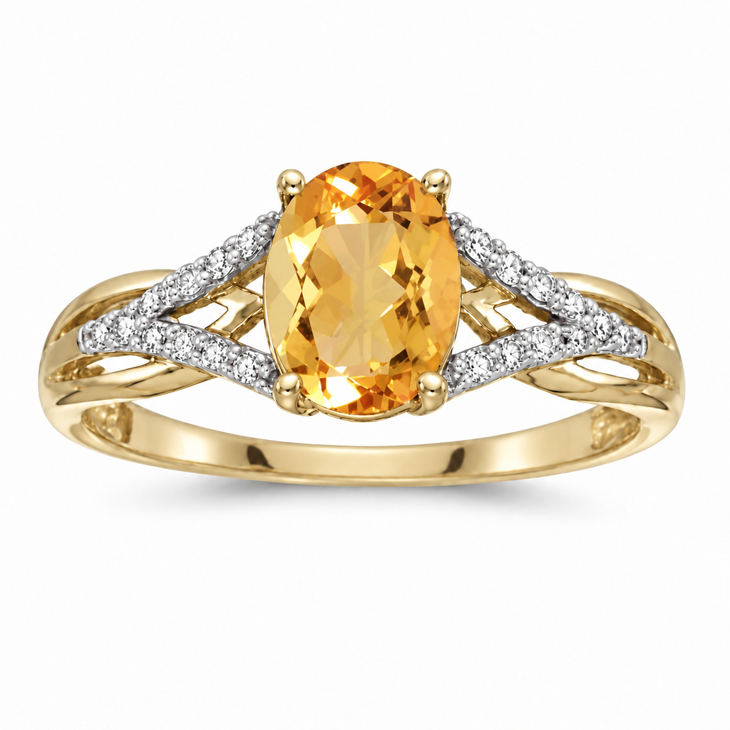 Oval Citrine and Diamond Cocktail Ring 14K Yellow Gold (1.20tcw) — alternate product view