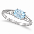 Oval Aquamarine & Diamond Right-Hand Ring 14K White Gold (0.40ct)