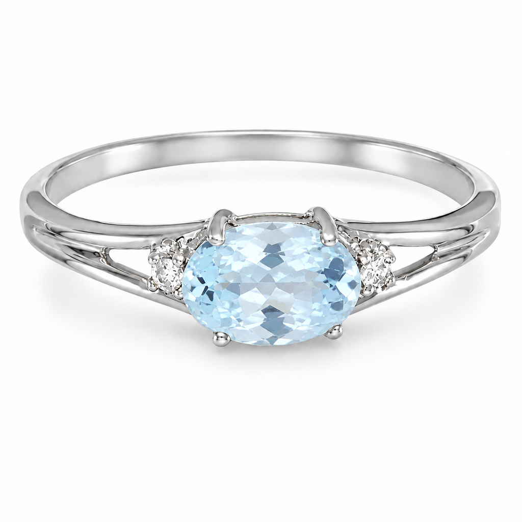 Oval Aquamarine & Diamond Right-Hand Ring 14K White Gold (0.40ct) - side