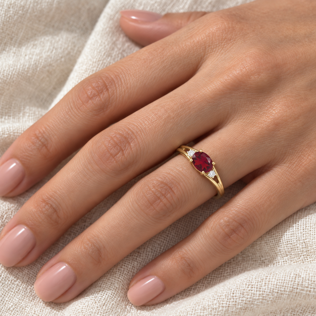 Oval Ruby & Diamond Right-Hand Ring 14K Yellow Gold (0.60ct) - model