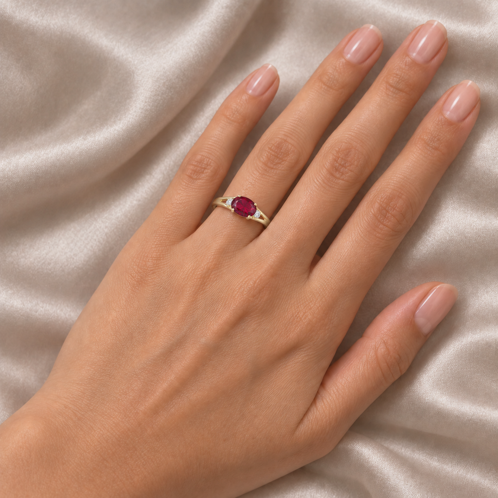 Oval Ruby & Diamond Right-Hand Ring 14K Yellow Gold (0.60ct) - model2