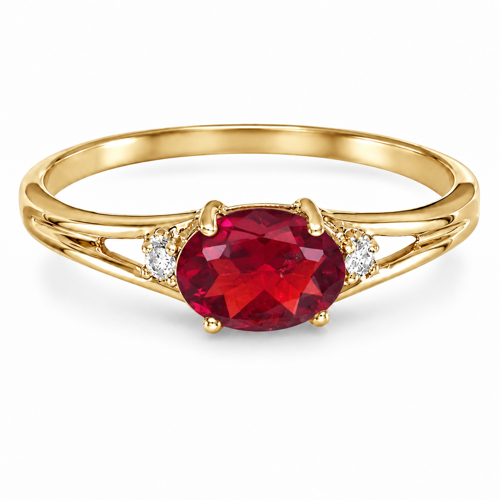 Oval Ruby & Diamond Right-Hand Ring 14K Yellow Gold (0.60ct) - side