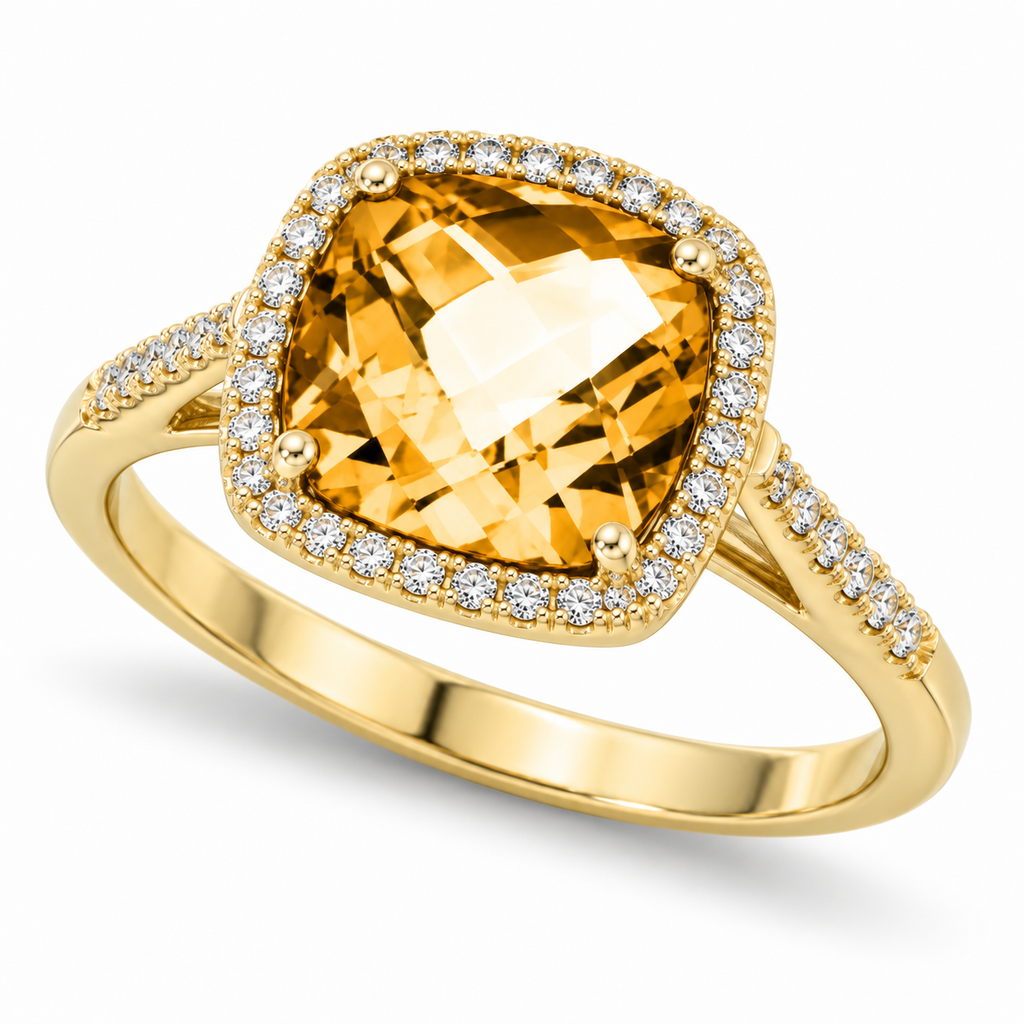 Cushion Cut Citrine & Diamond Cocktail Ring 14k Yellow Gold (3.70ct) — alternate product view