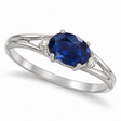 Oval Blue Sapphire & Diamond Right-Hand Ring 14K White Gold (0.55ct)
