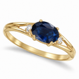 Oval Blue Sapphire & Diamond Right-Hand Ring 14K Yellow Gold (0.55ct)