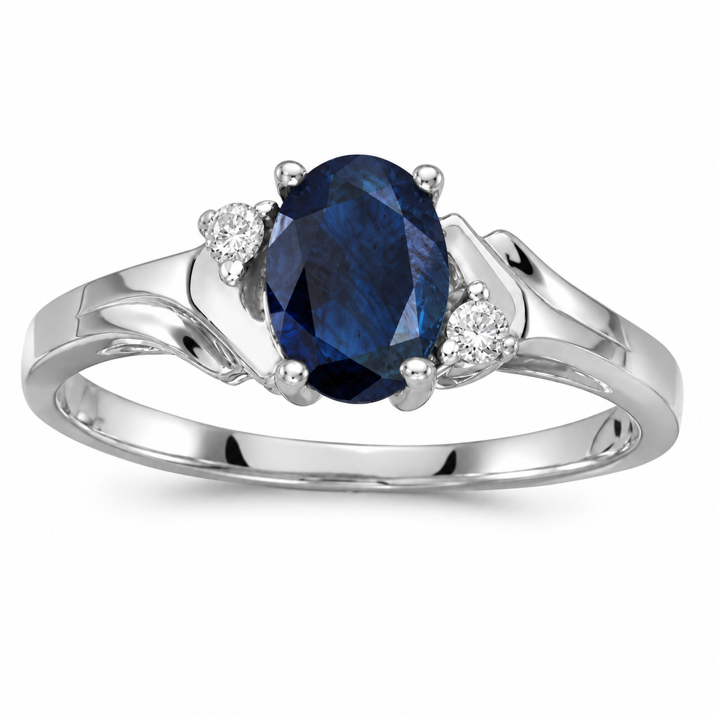 Oval Blue Sapphire and Diamond Ring in 14K White Gold (0.95ct) — alternate product view