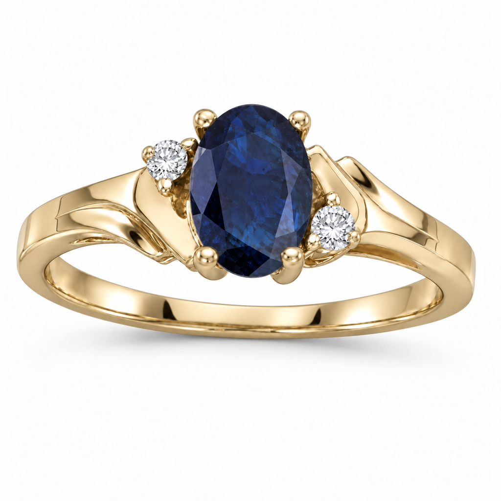 Oval Blue Sapphire and Diamond Ring in 14K Yellow Gold (0.95ct) — alternate product view