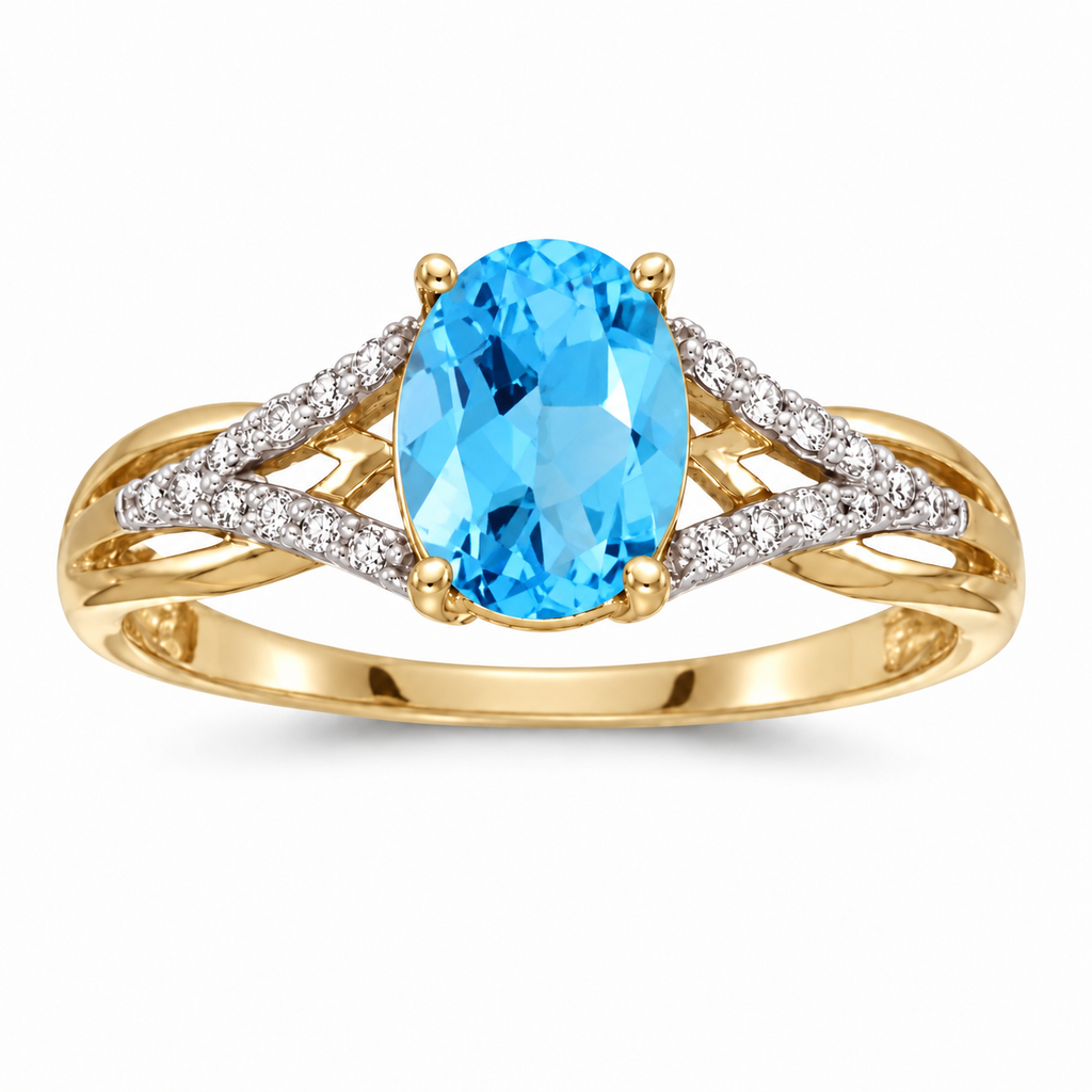 Oval Blue Topaz and Diamond Cocktail Ring 14K Yellow Gold (1.62tcw) — alternate product view