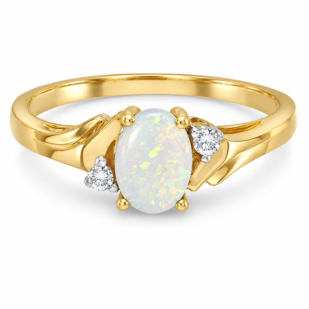 Oval Opal and Diamond Ring in 14K Yellow Gold (0.46ct) — alternate product view