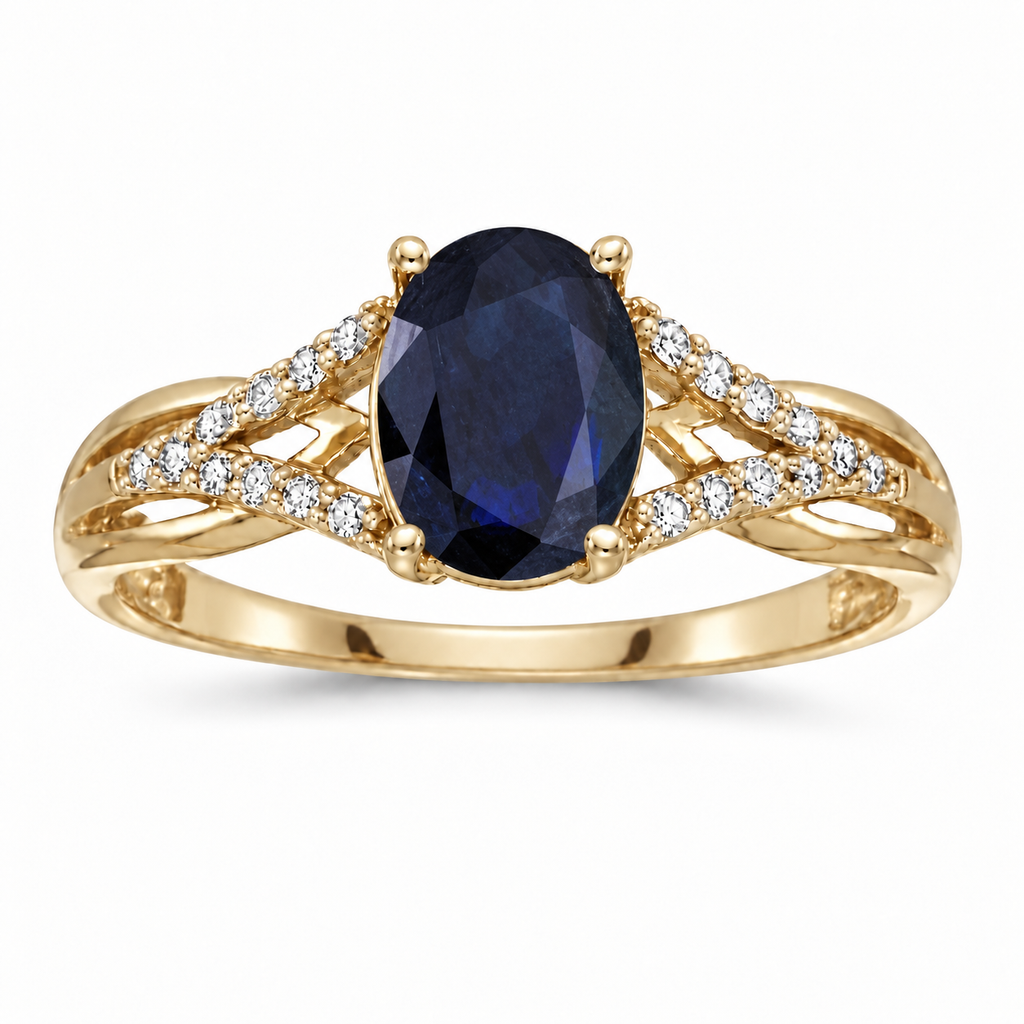 Oval Blue Sapphire and Diamond Cocktail Ring 14K Yellow Gold (1.52tcw) — alternate product view