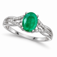 Oval Emerald and Diamond Cocktail Ring 14K White Gold (1.12tcw)
