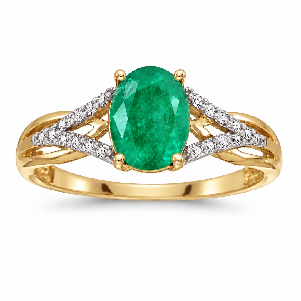 Oval Emerald and Diamond Cocktail Ring 14K Yellow Gold (1.12tcw) — alternate product view