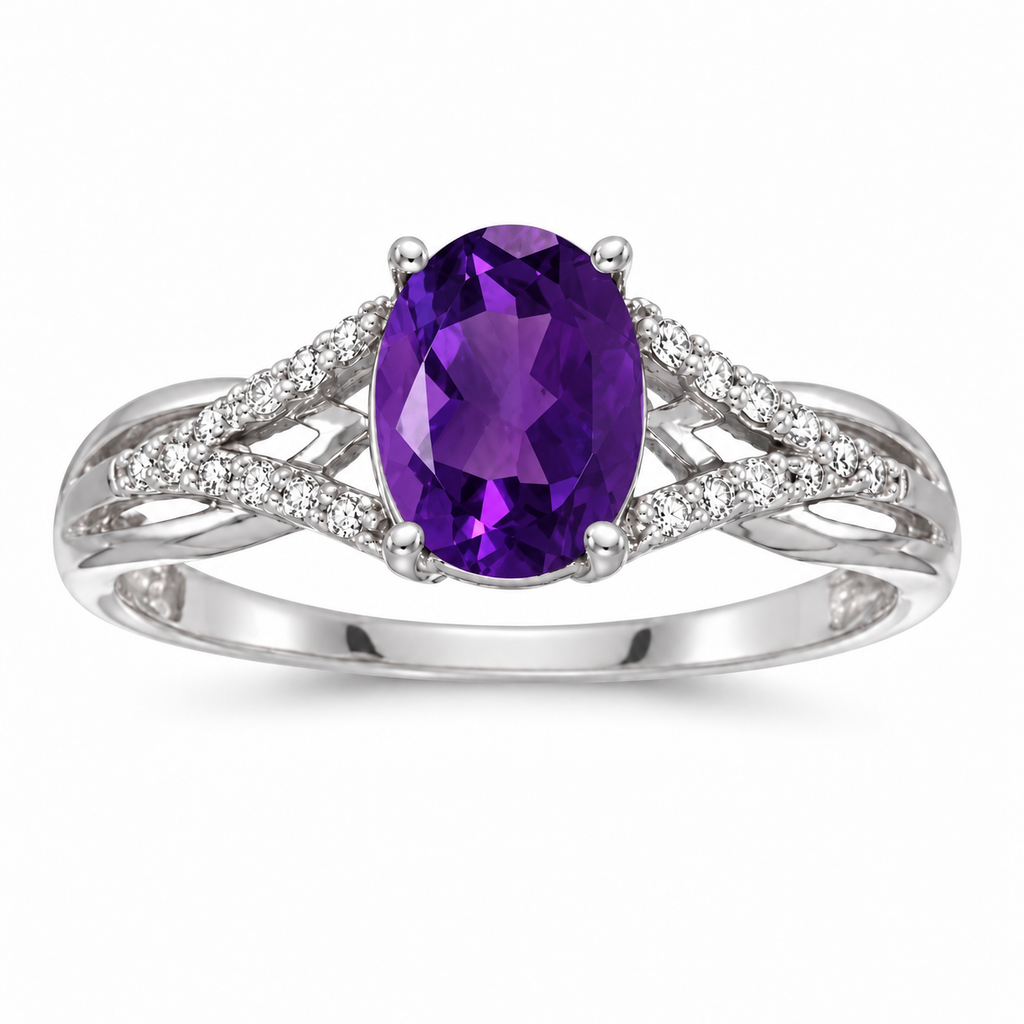 Oval Amethyst and Diamond Cocktail Ring 14K White Gold (1.20 ctw) — alternate product view