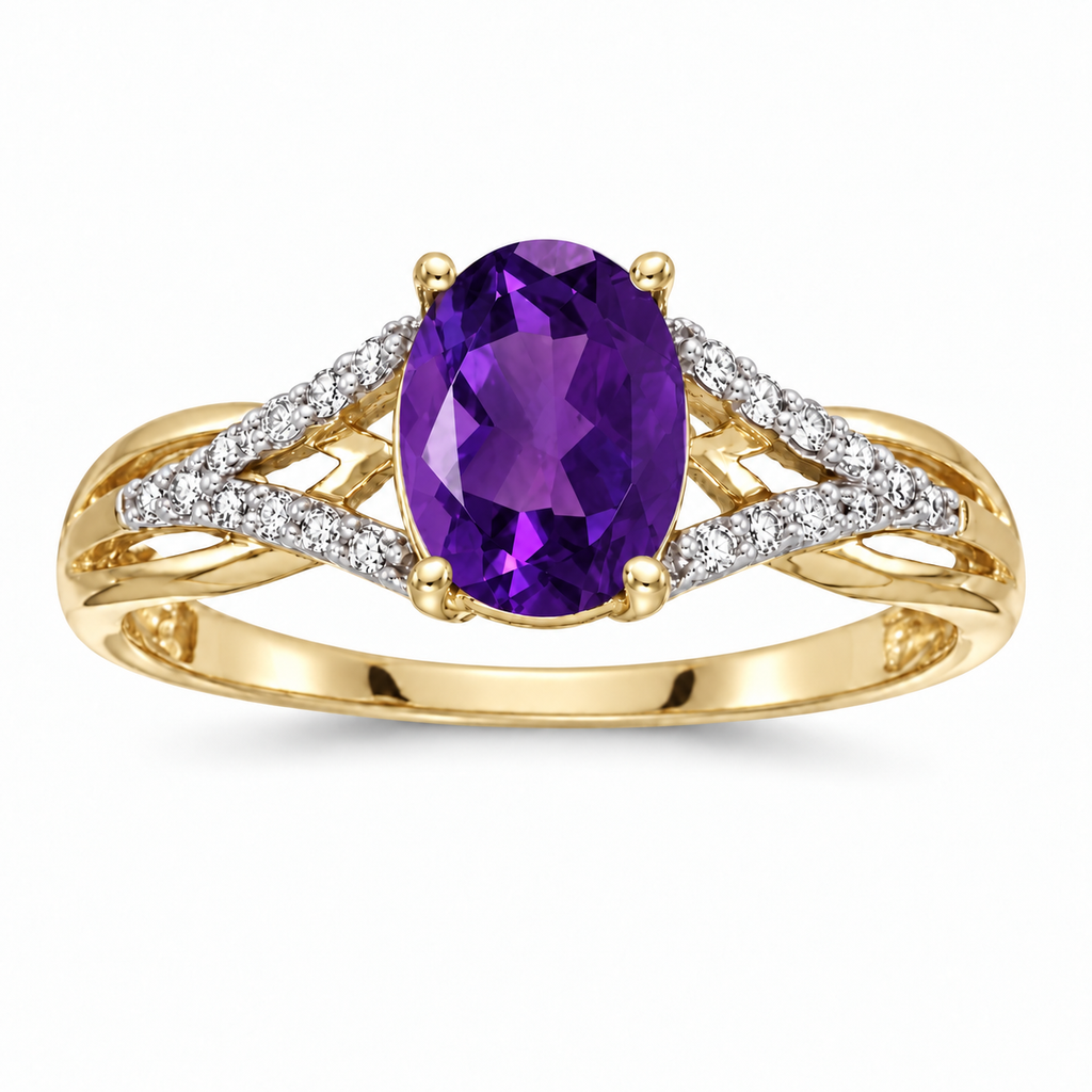 Oval Amethyst and Diamond Cocktail Ring 14K Yellow Gold (1.20 ctw) — alternate product view