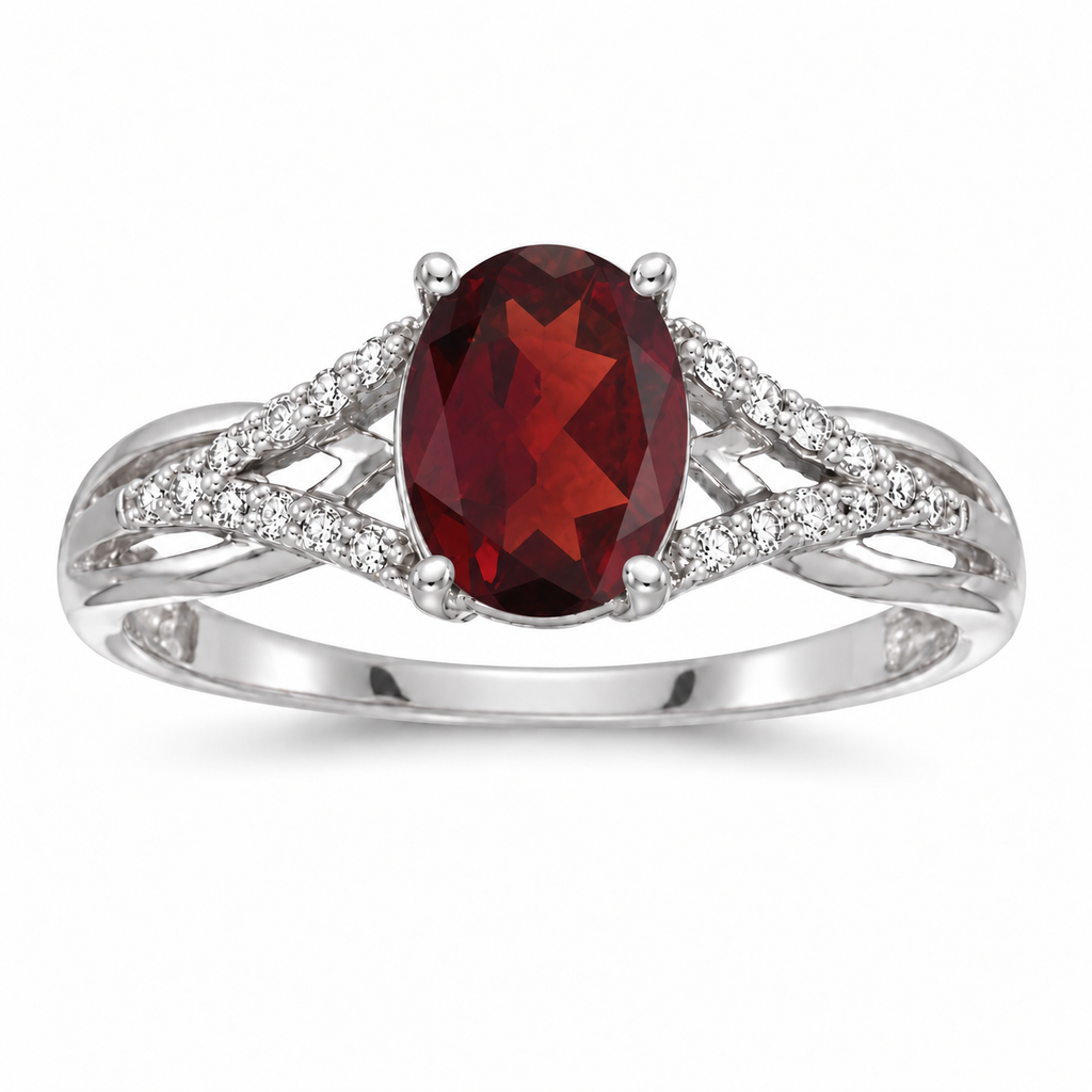 Oval Garnet and Diamond Cocktail Ring in 14K White Gold (1.42 ctw) — alternate product view