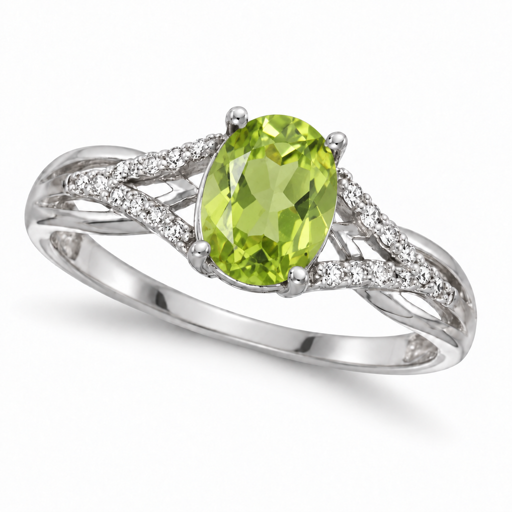 Oval Peridot and Diamond Cocktail Ring in 14K White Gold (1.37 ctw) — main product view