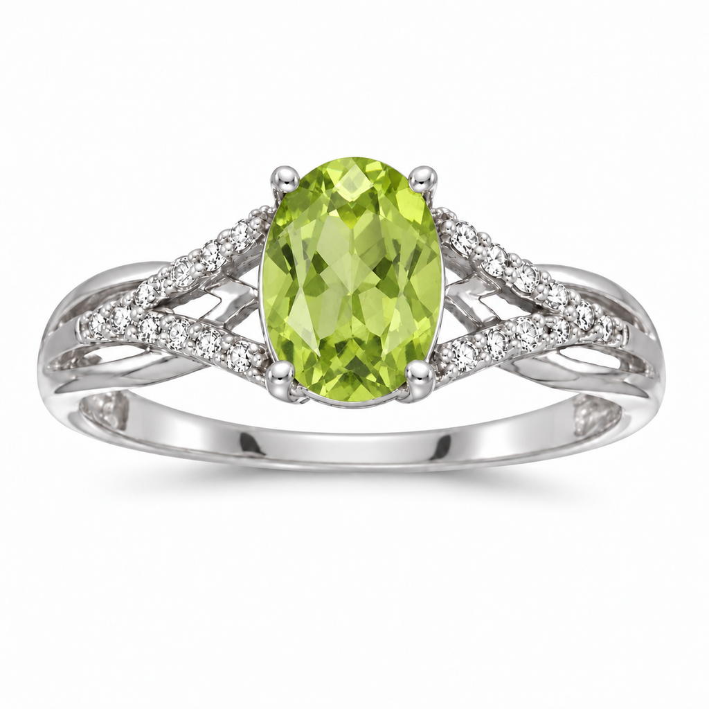 Oval Peridot and Diamond Cocktail Ring in 14K White Gold (1.37 ctw) — alternate product view