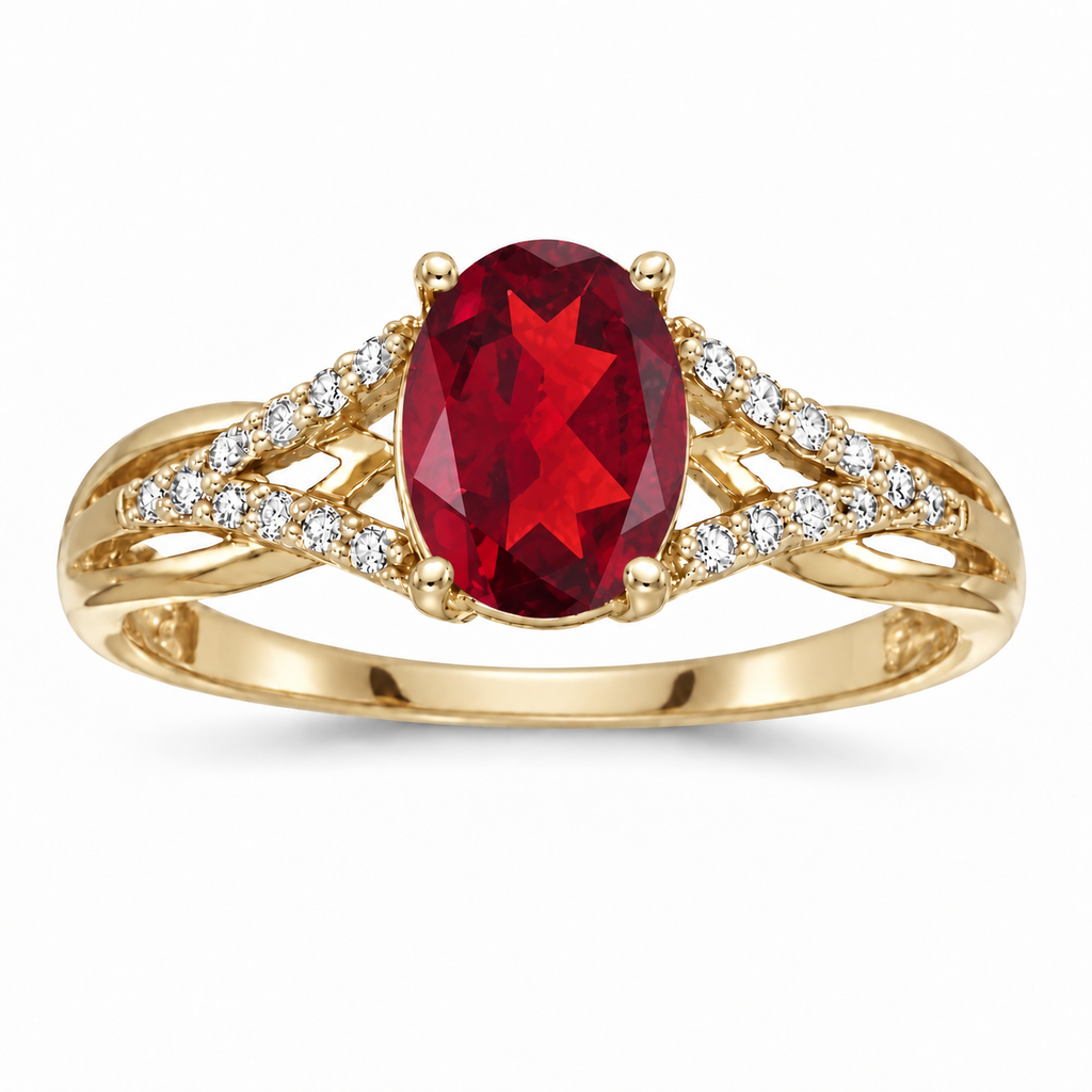 Oval Ruby and Diamond Cocktail Ring in 14K Yellow Gold (1.52 ctw) — alternate product view