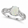 Oval Opal and Diamond Cocktail Ring 14K White Gold (0.70ct)