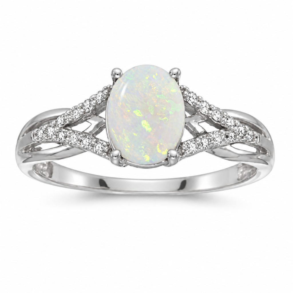 Oval Opal and Diamond Cocktail Ring 14K White Gold (0.70ct) — alternate product view