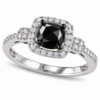 Black & White Diamond Halo Engagement Ring 14k White Gold (1.01ct)