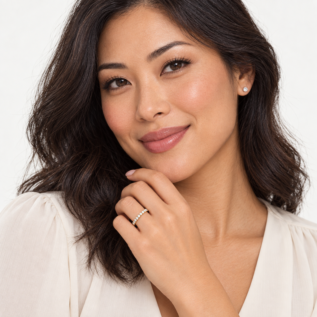 Diamond Stackable Ring Anniversary Band 14k Yellow Gold (0.25ct) — professional studio portrait with diamond studs