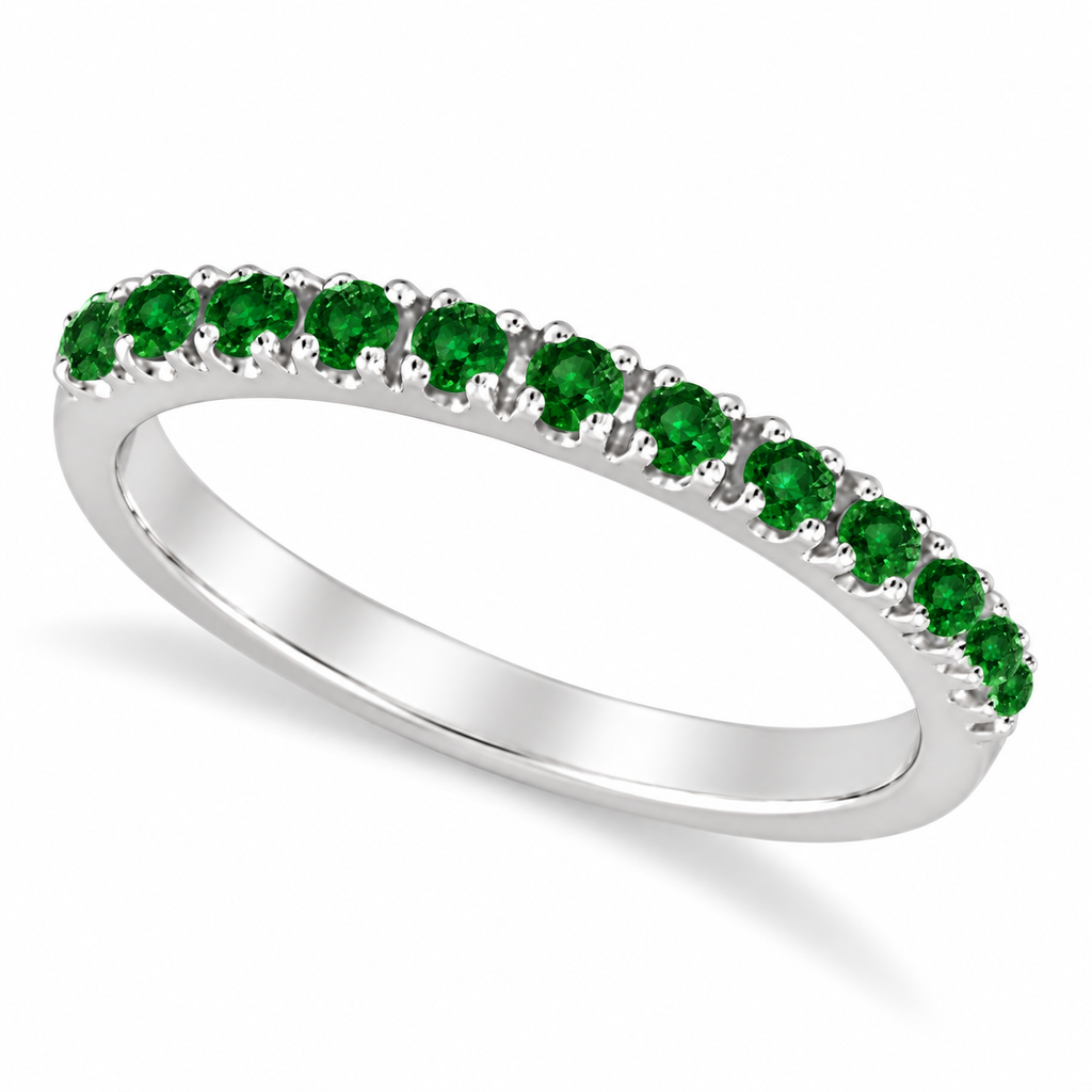 Emerald Semi-Eternity Band Stackable Ring in 14K White Gold (0.38ct) — main product