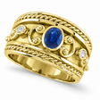 Oval Blue Sapphire & Diamond Byzantine Ring 14k Yellow Gold (0.73ct)
