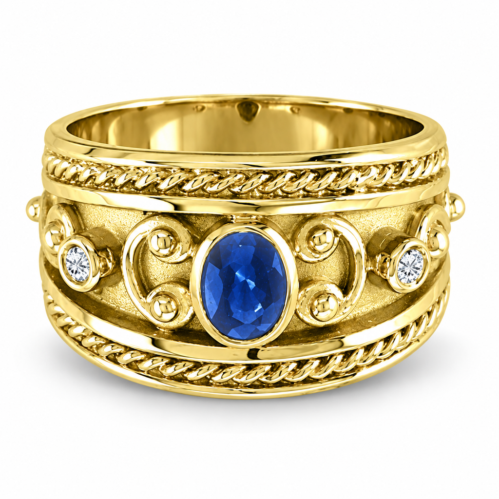 Oval Blue Sapphire & Diamond Byzantine Ring 14k Yellow Gold (0.73ct) — alternate product view