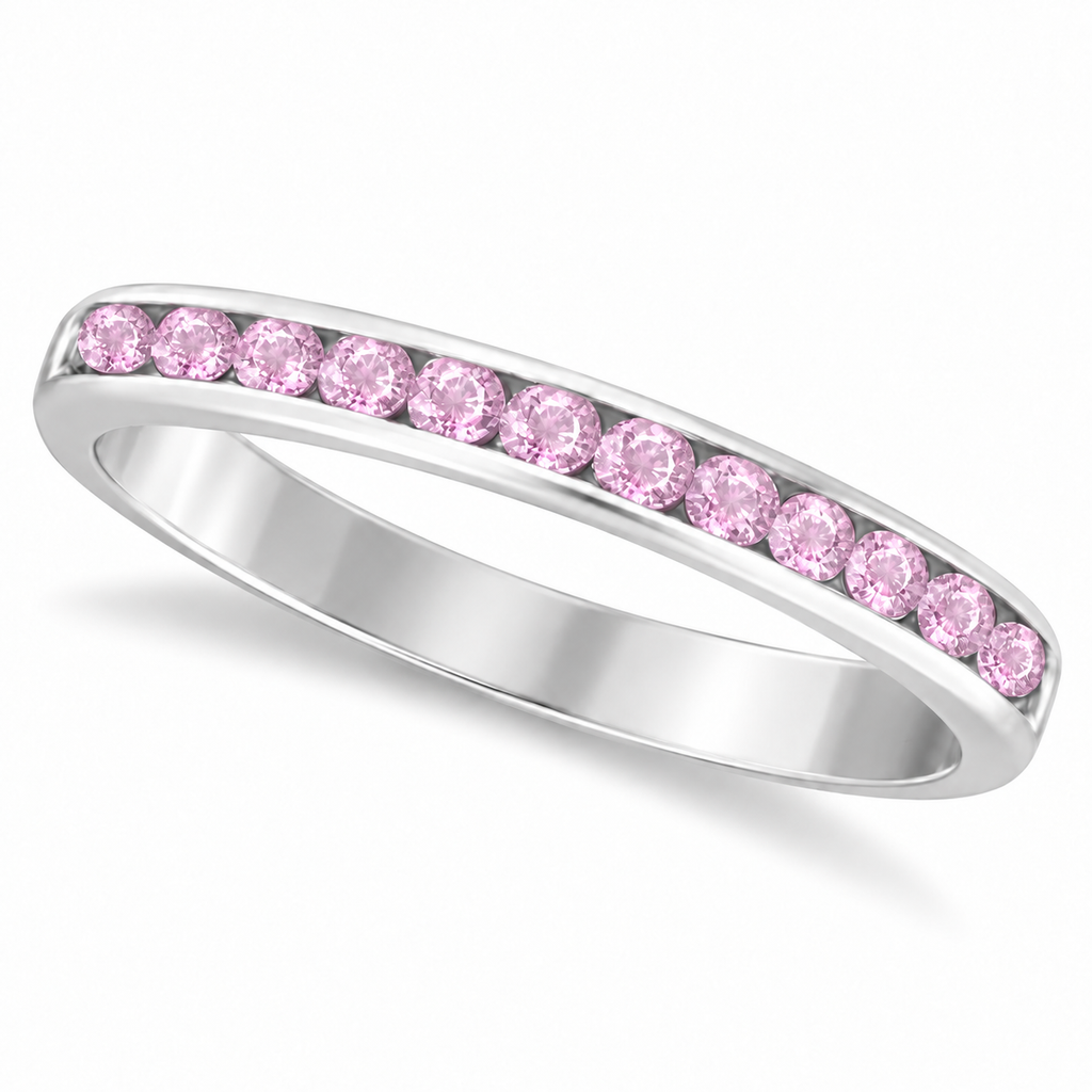 Channel-Set Pink Sapphire Stackable Ring 14k White Gold (0.40ct) — three-quarter product view