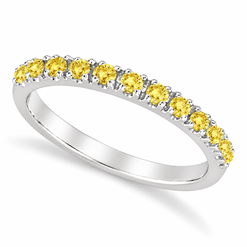 Yellow canary diamond stackable ring in 14K white gold main view