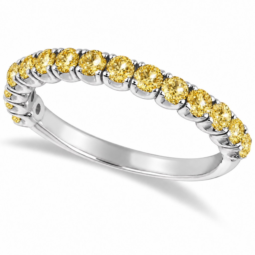 Yellow Canary Diamond Ring Anniversary Band 14k White Gold (1.00ct) — angled product view