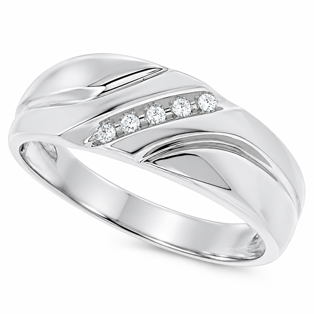 0.06ct 14k White Gold Diamond Men's Band — Angled product view on white